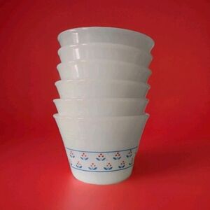 Set Of Six Glass Milk Small Bowls High Quality Vintage Flower Motif Dynaware 9